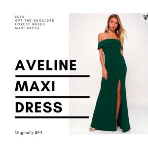 Lulus Aveline Forest Green Off-the-Shoulder Maxi
